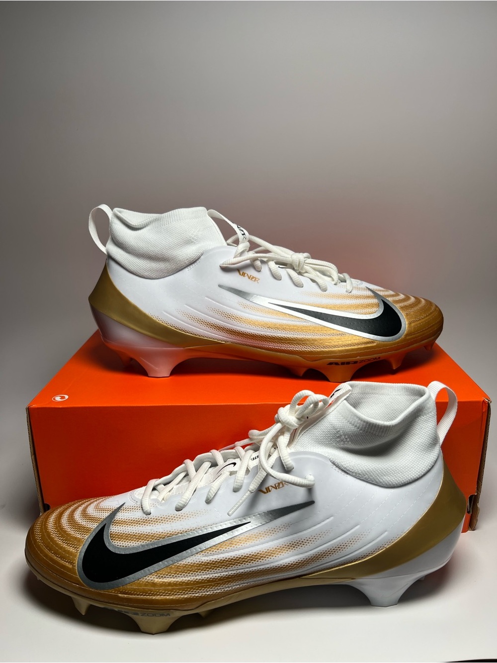 Nike Vapor Pro 1 360 Football Cleats White Black Gold FB3298-103 Men's Size 11